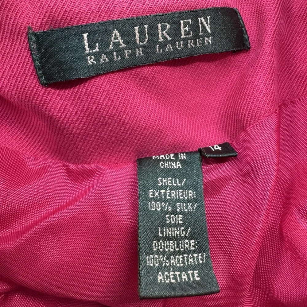 Ralph‎ Lauren Blazer Jacket Womens Fitted 12/14 100% Silk Designer Hot Pink Glam